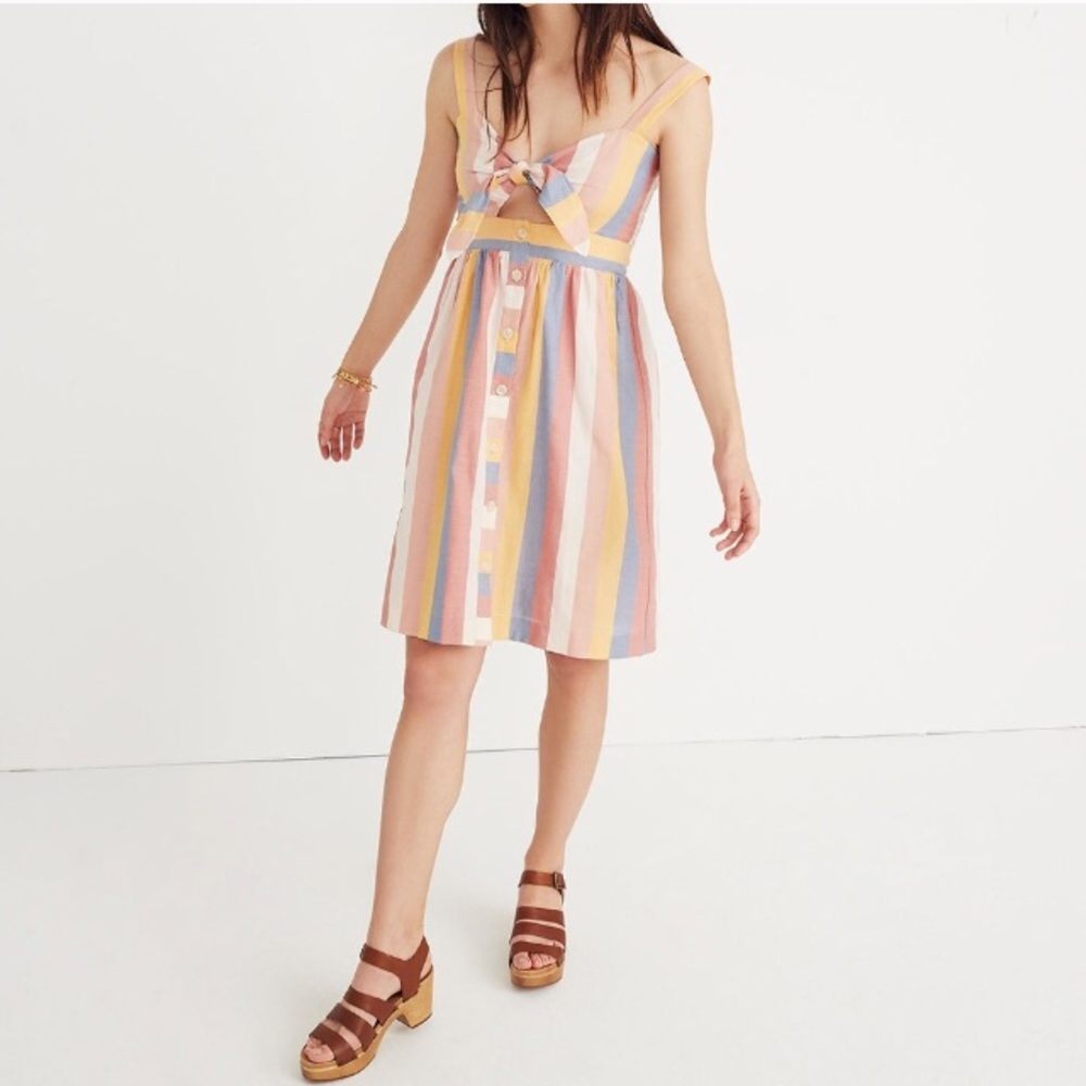Madewell Tie Front Cut Out Dress Sherbet Stripe